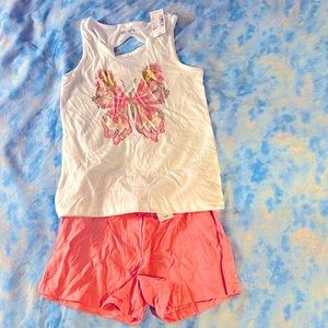 Butterfly tank top and pink shorts matching set